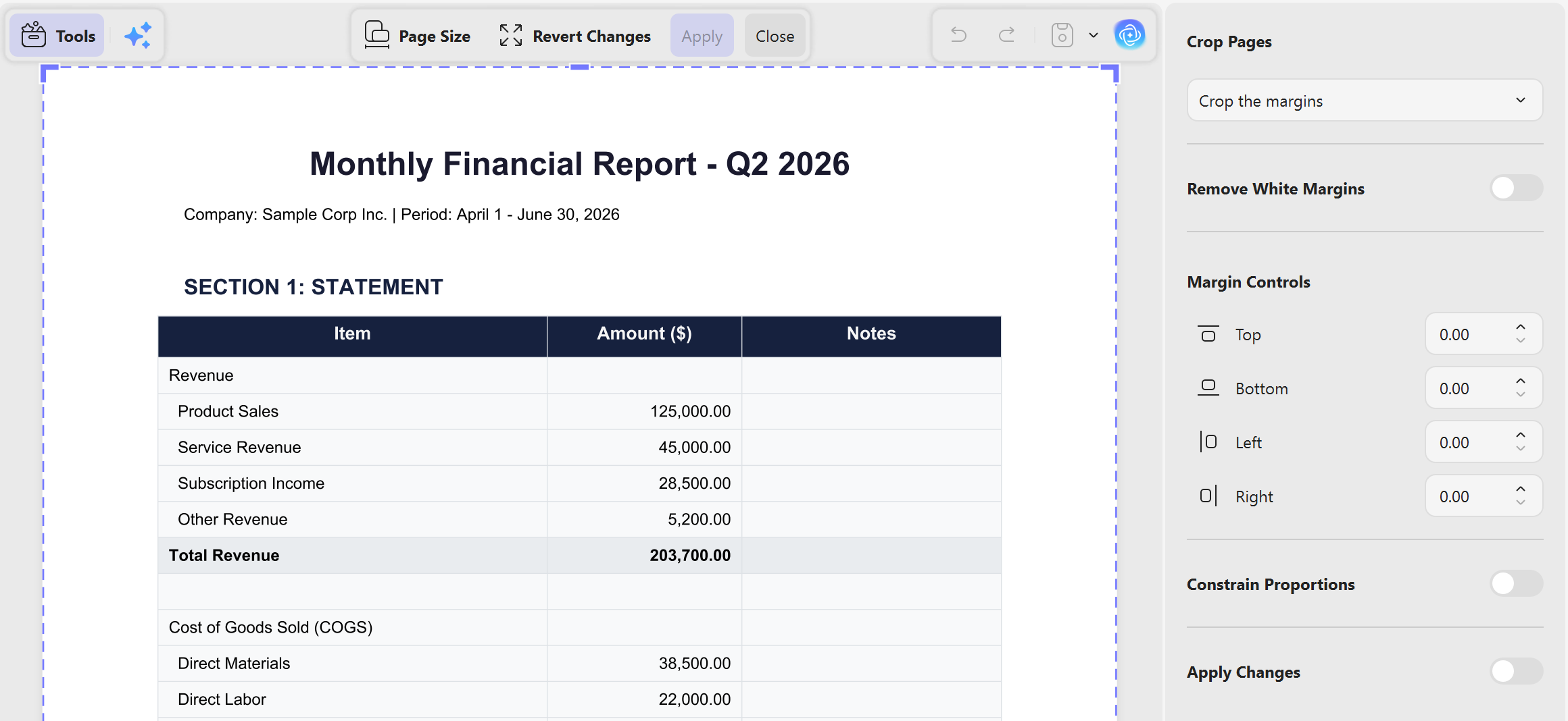 crop pdf pages updf