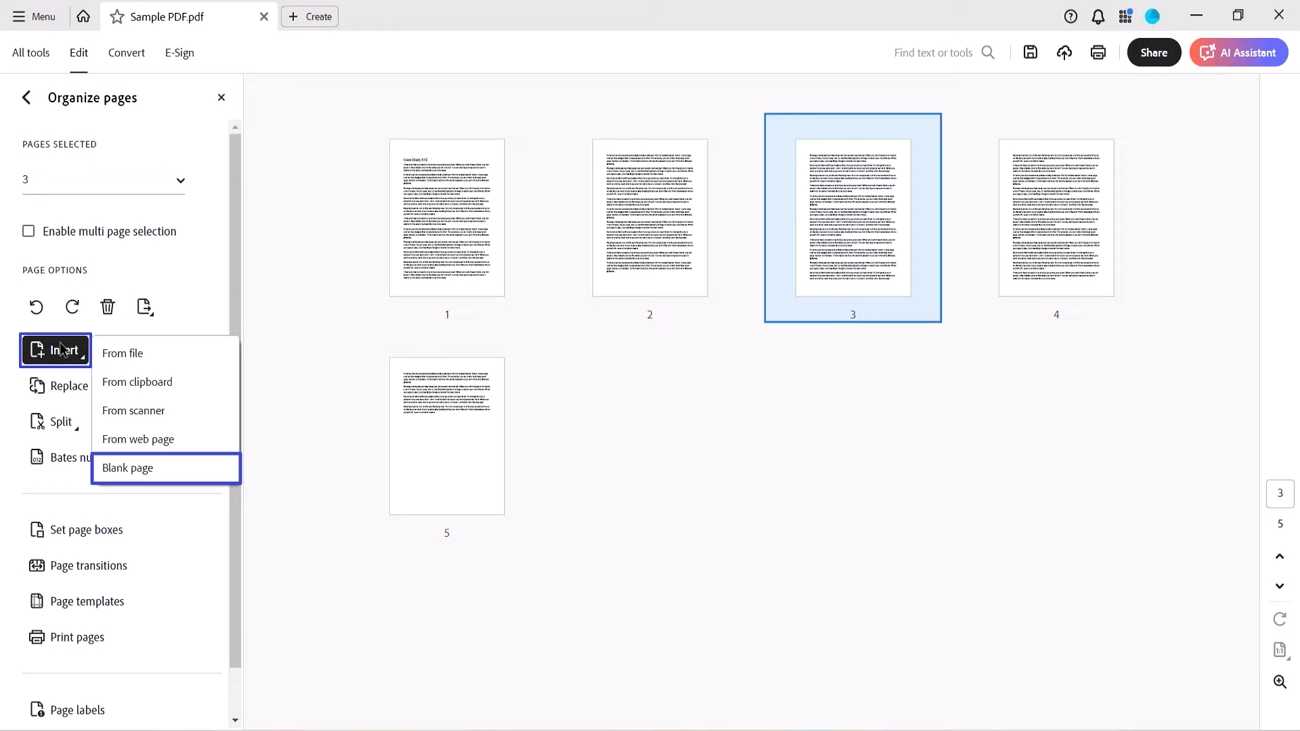 choose insert blank page option
