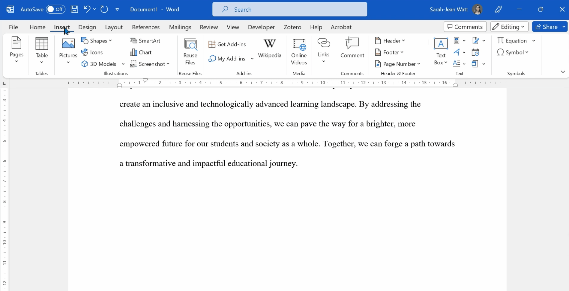 inserting page break ms word