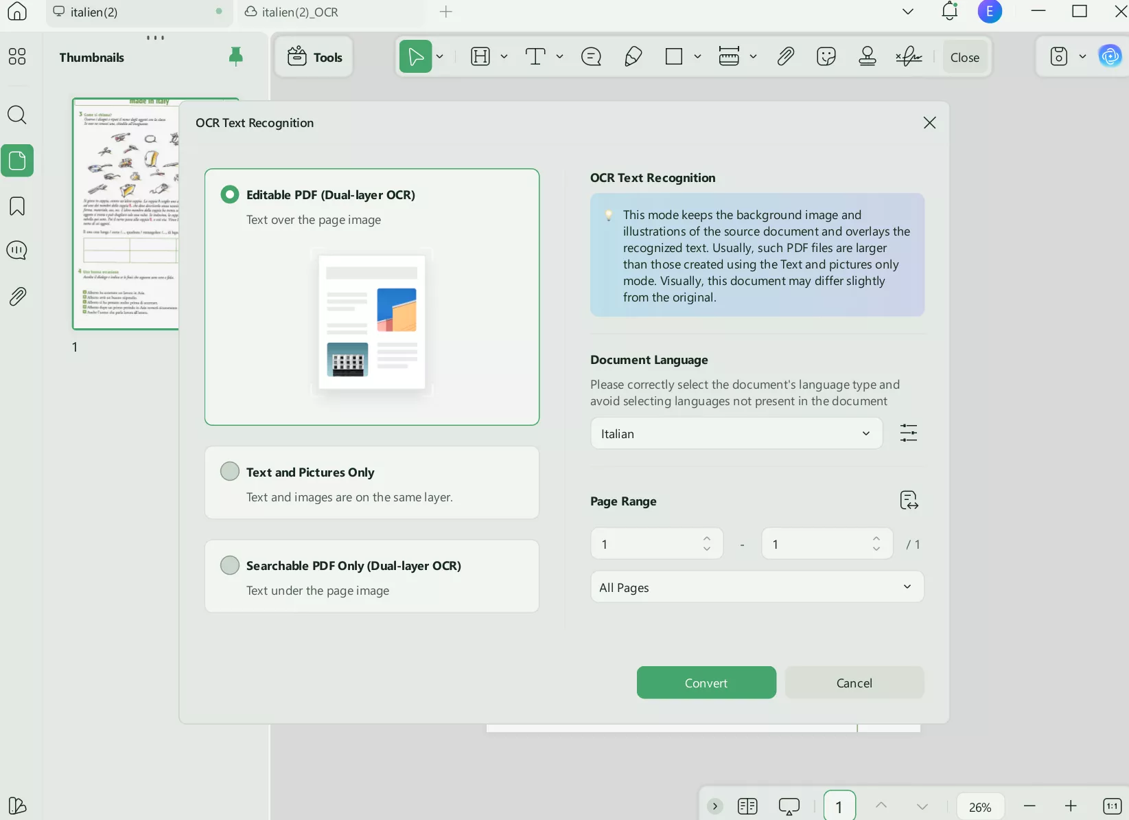 translate image italian to english ocr updf