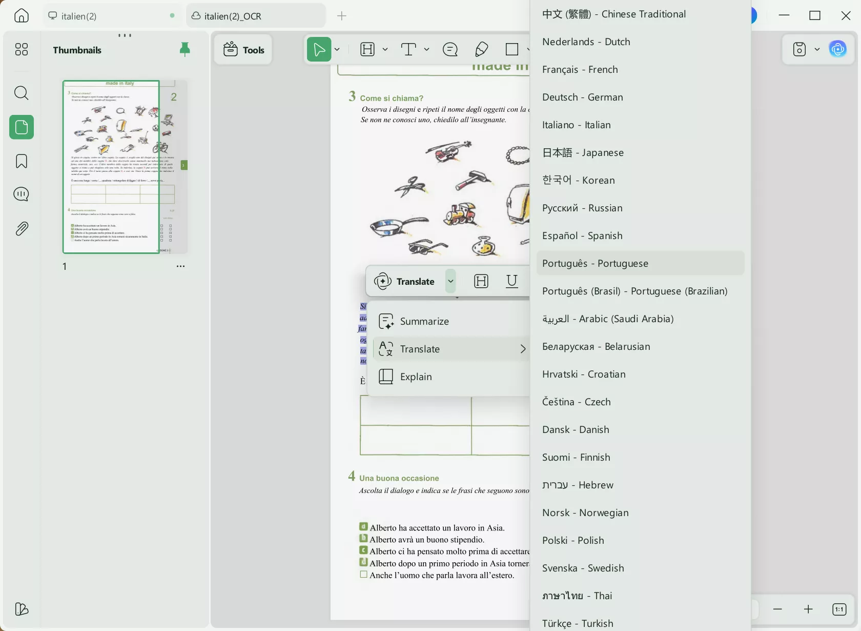 translate image italian to english updf translate