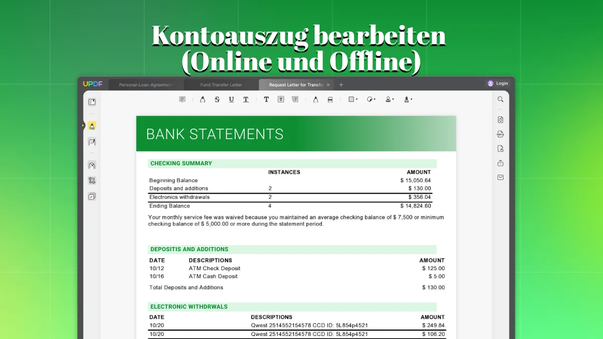 Wie Sie einen Kontoauszug bearbeiten (Online und Offline)