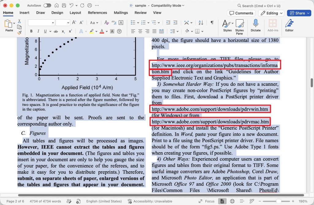 mac shortcuts to remove all hyperlinks in word
