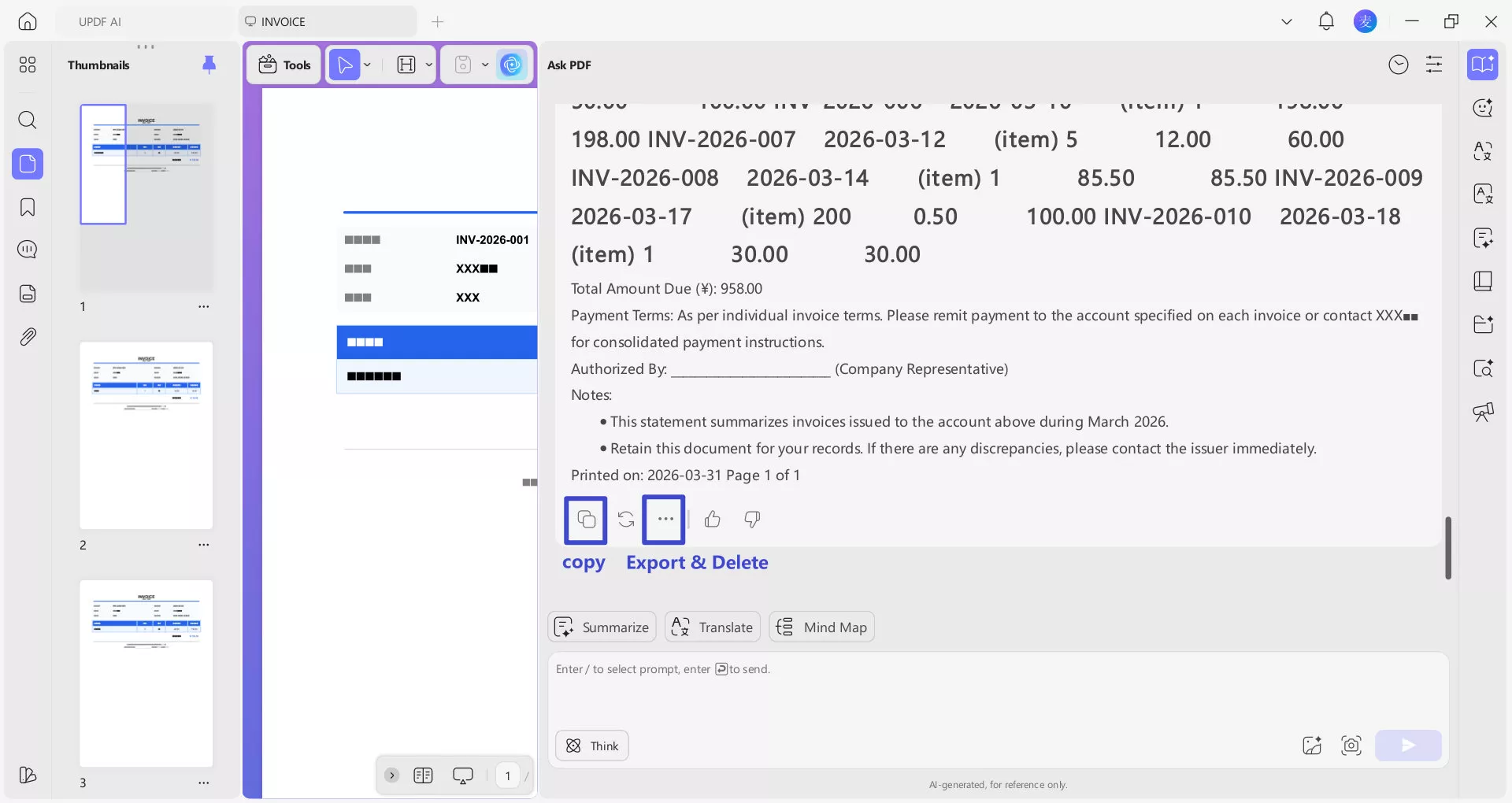 export or copy the final statement