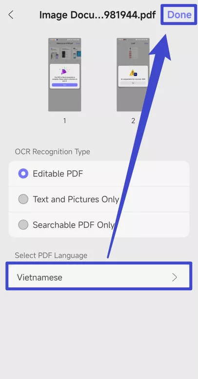 ocr scanned vietnamese pdf updf android