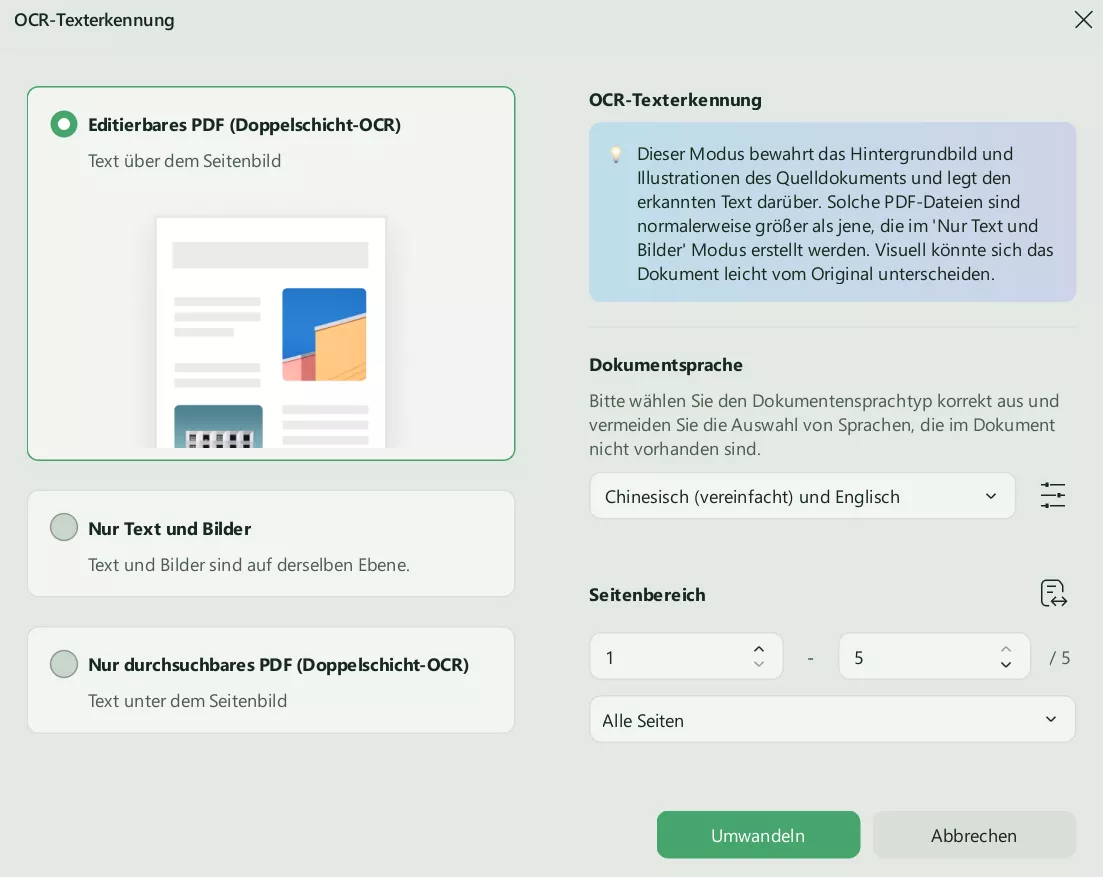 OCR Einstellungen