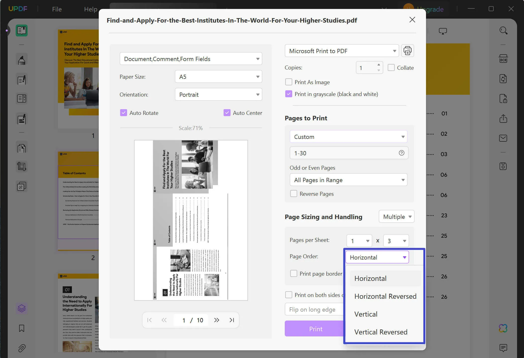 pdf multiple pages per sheet page order settings