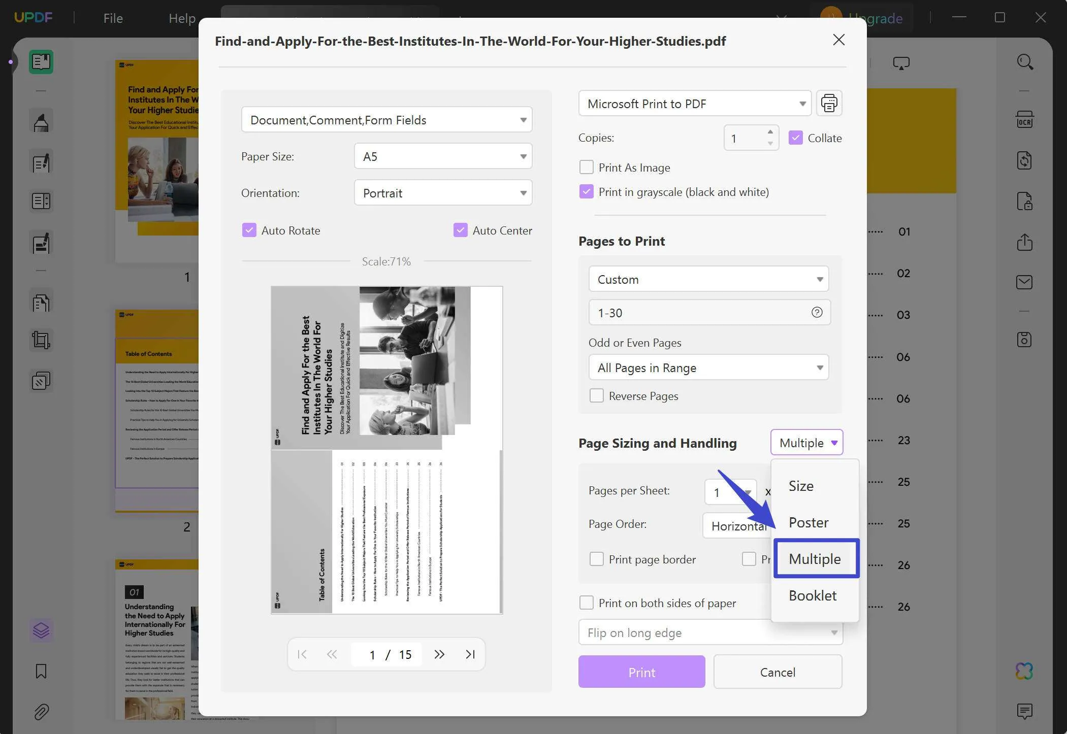 pdf multiple pages per sheet choose multiple