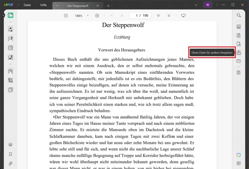 PDF Datei teilen Funktionen