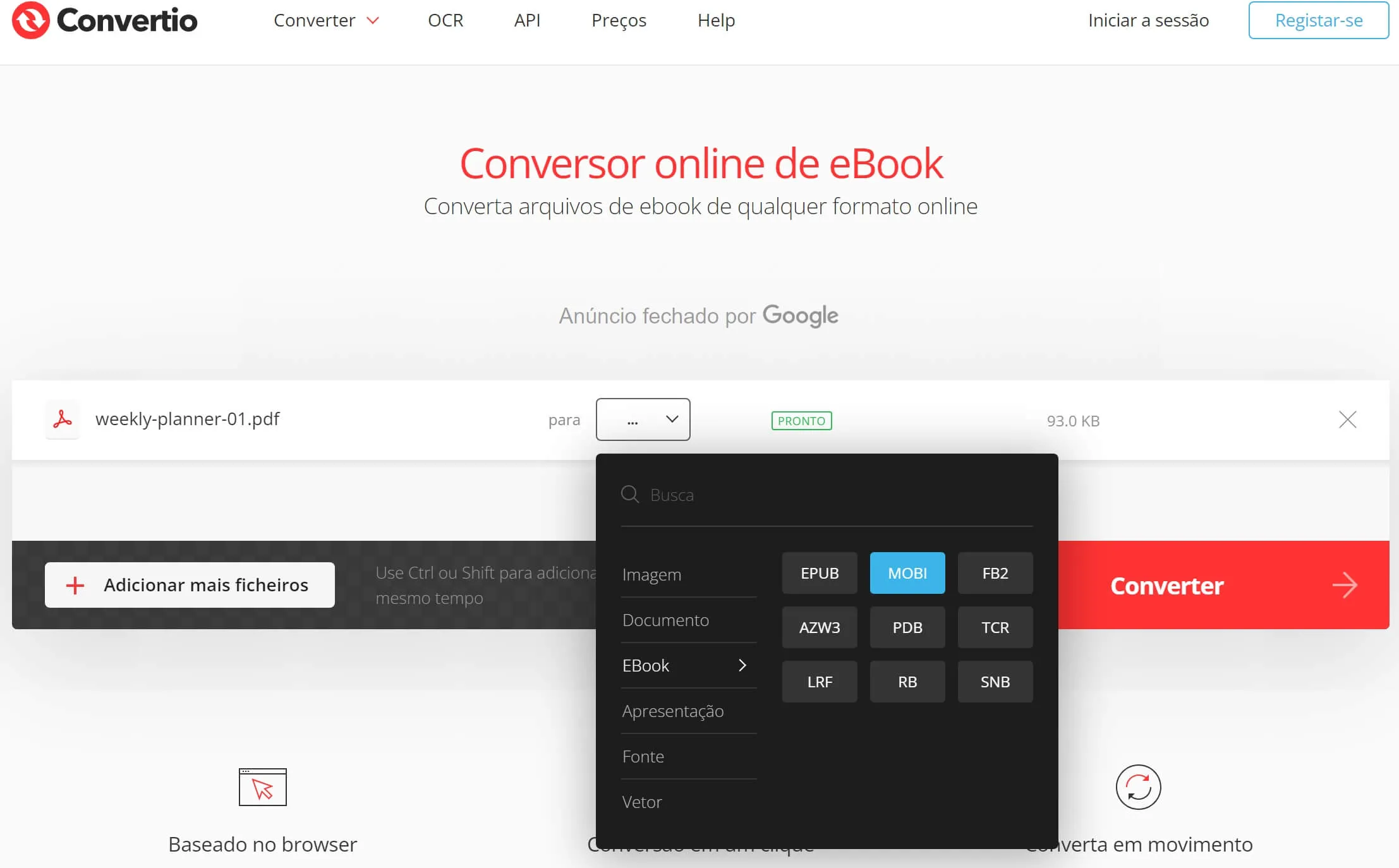 Converter PDF em MOBI