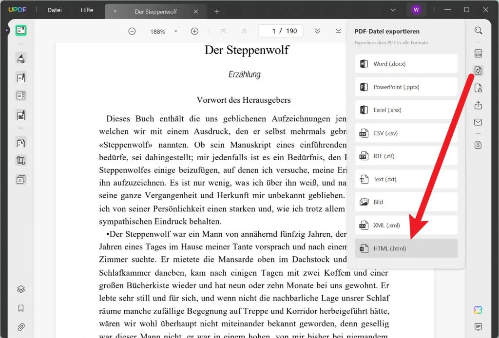 PDF in HTML exportieren