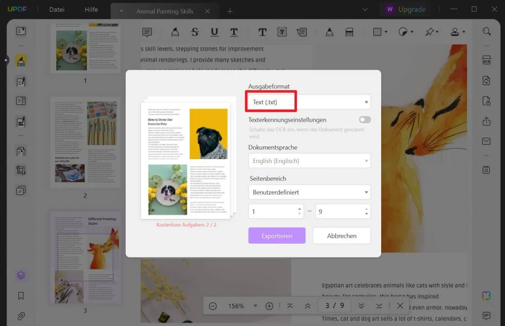 PDF in Text exportieren UPDF