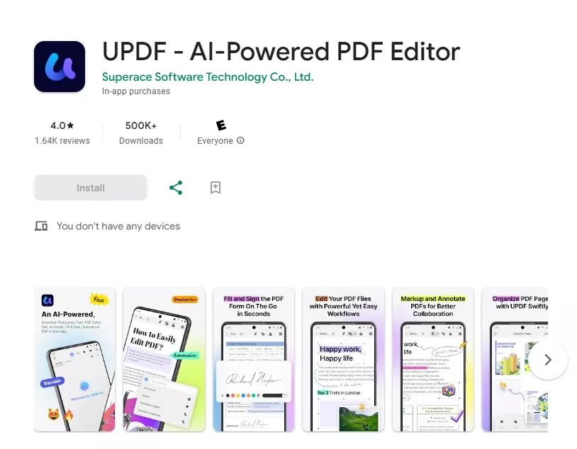 Android用PDFリーダー UPDF