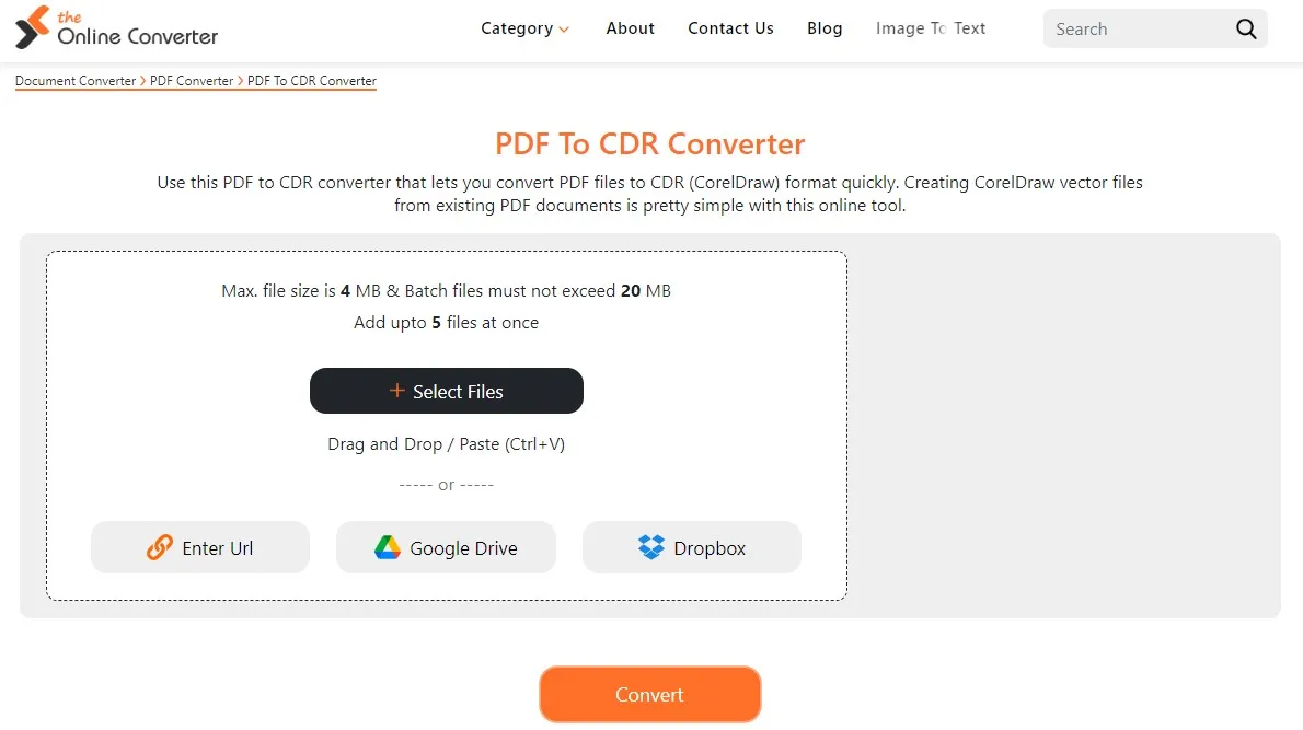 Converti PDF in CDR online con Online Converter