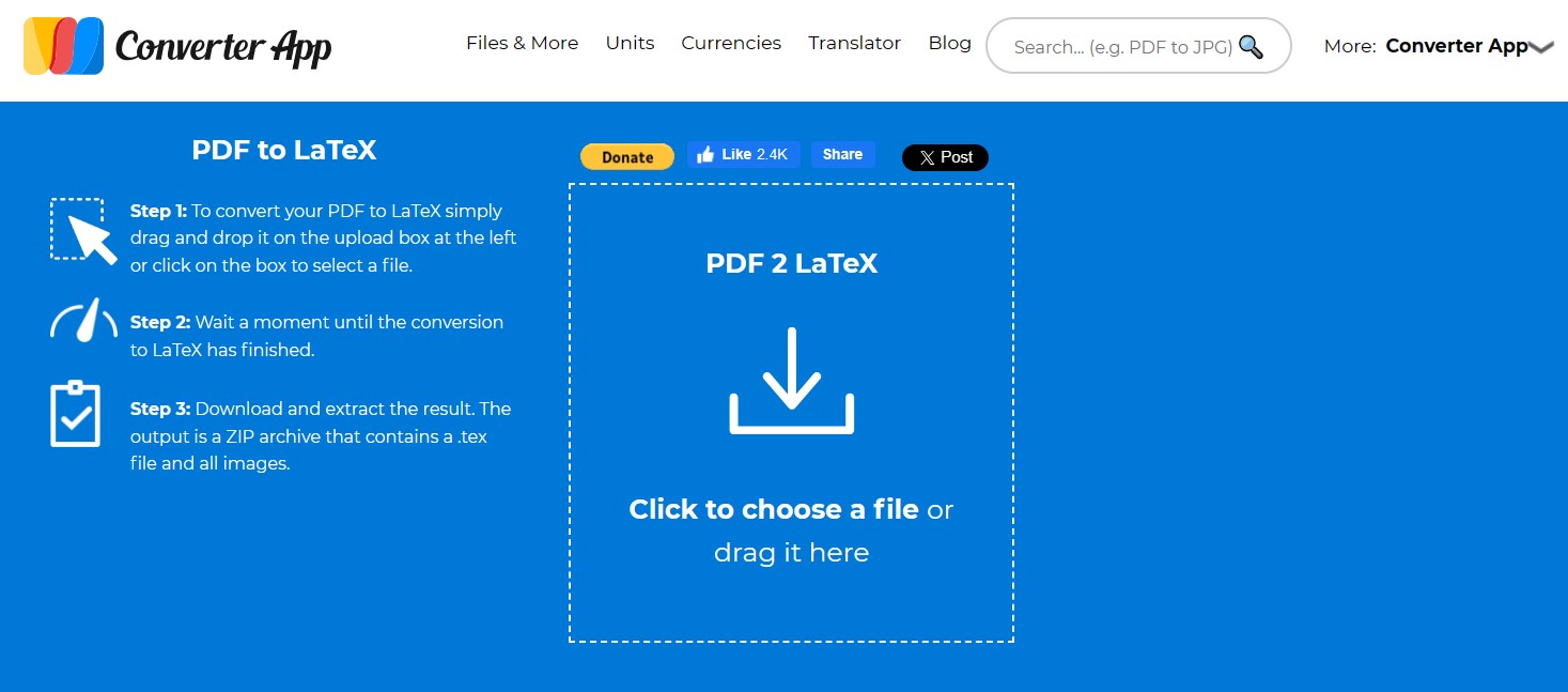 Trasforma PDF in LaTeX online tramite Converter APP
