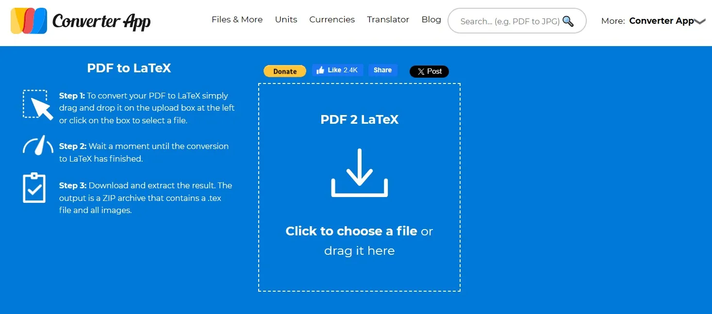 pdf to latex Converter APP  choose file