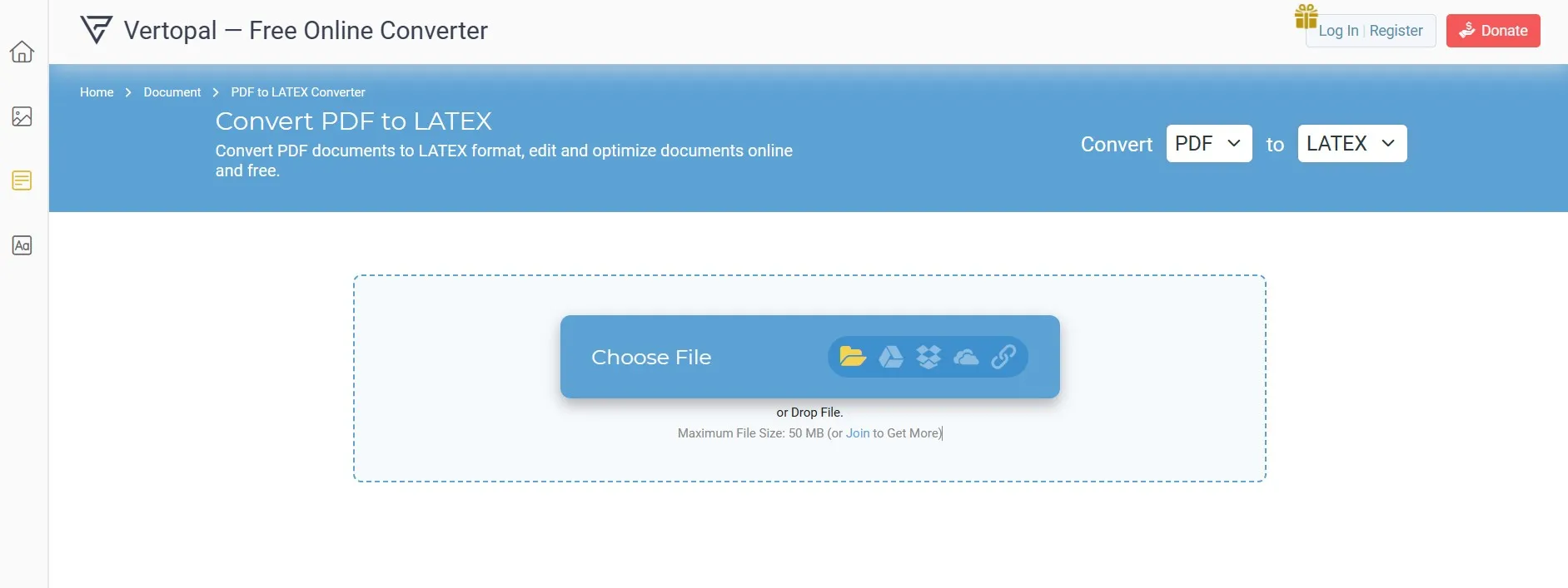 pdf to latex Vertopal choose file