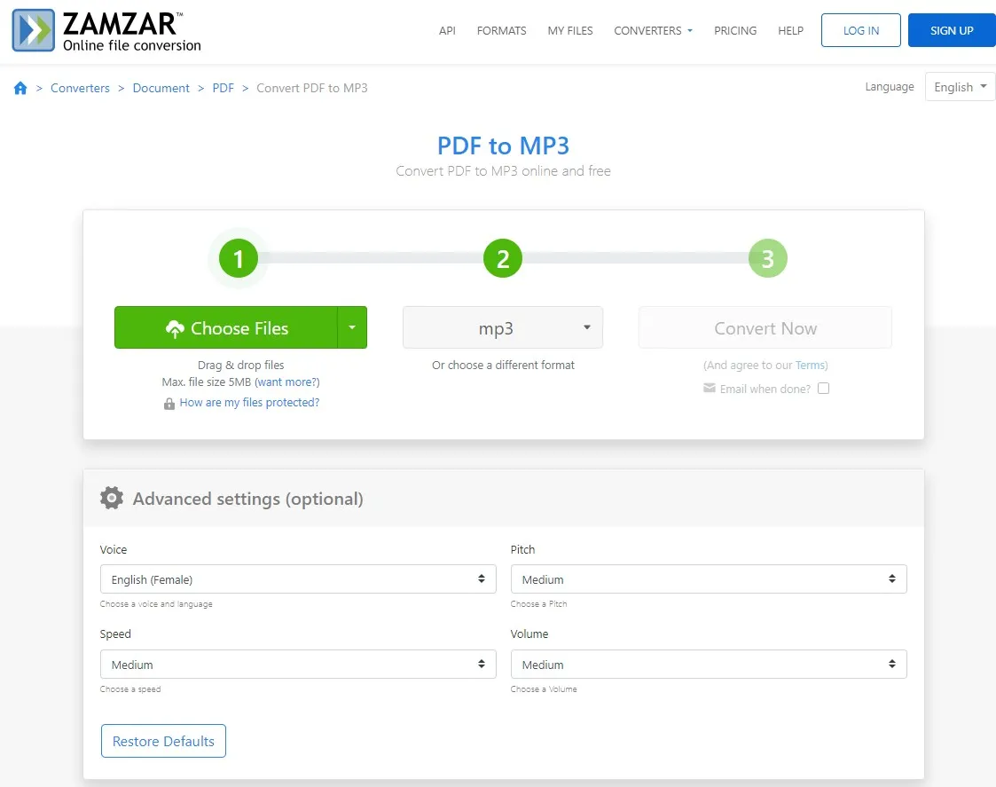 pdf to mp3 converter online zamzar choose file