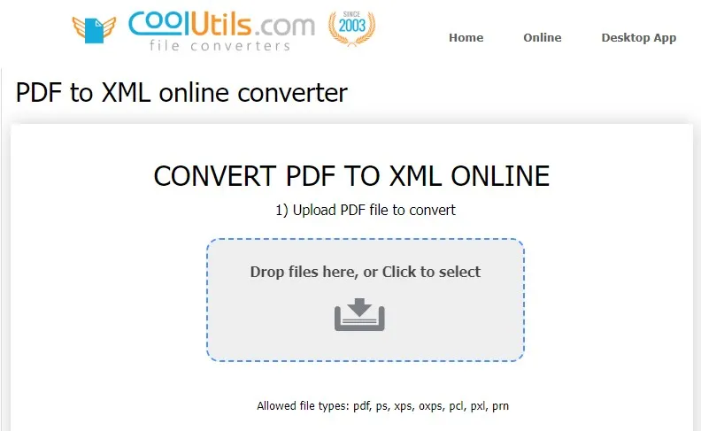 Convertire PDF in XML online con Coolutils