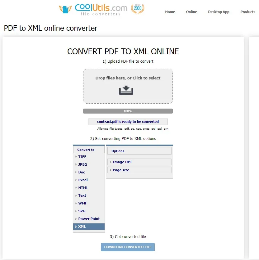 Convertire PDF in XML online con Coolutils