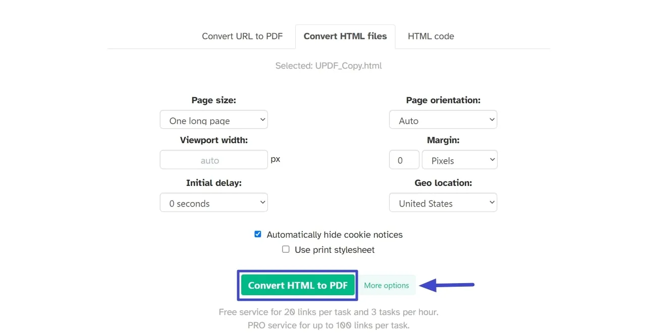 pdf vs html press convert html to pdf button