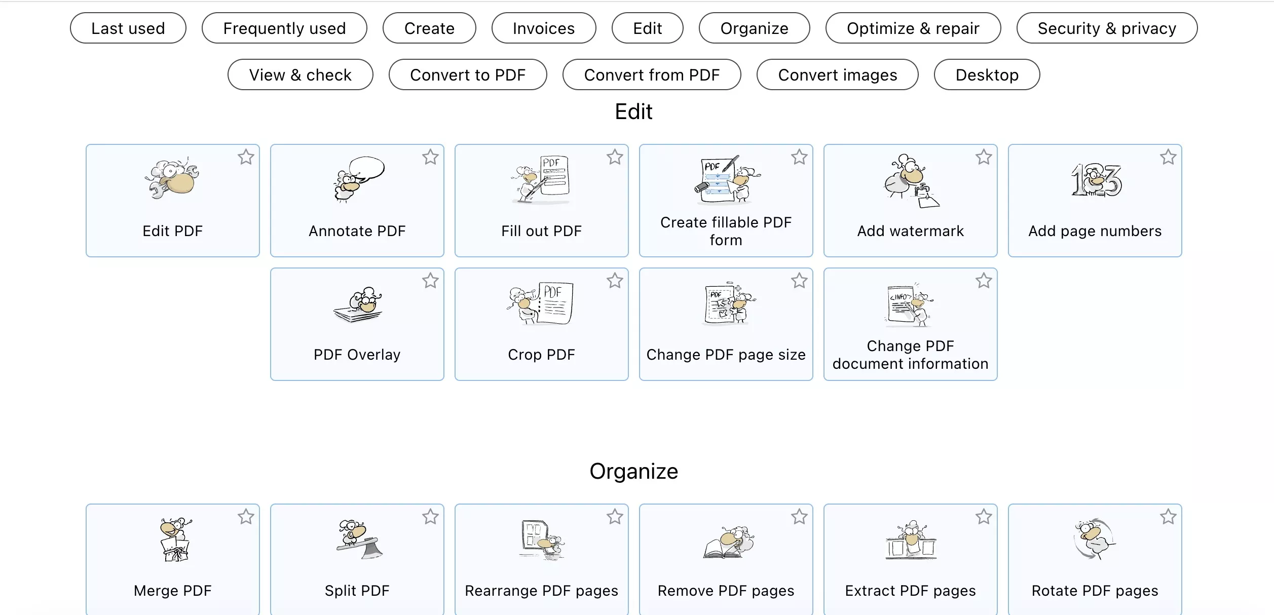 PDF24 Online home page showing separate tools for individual PDF tasks