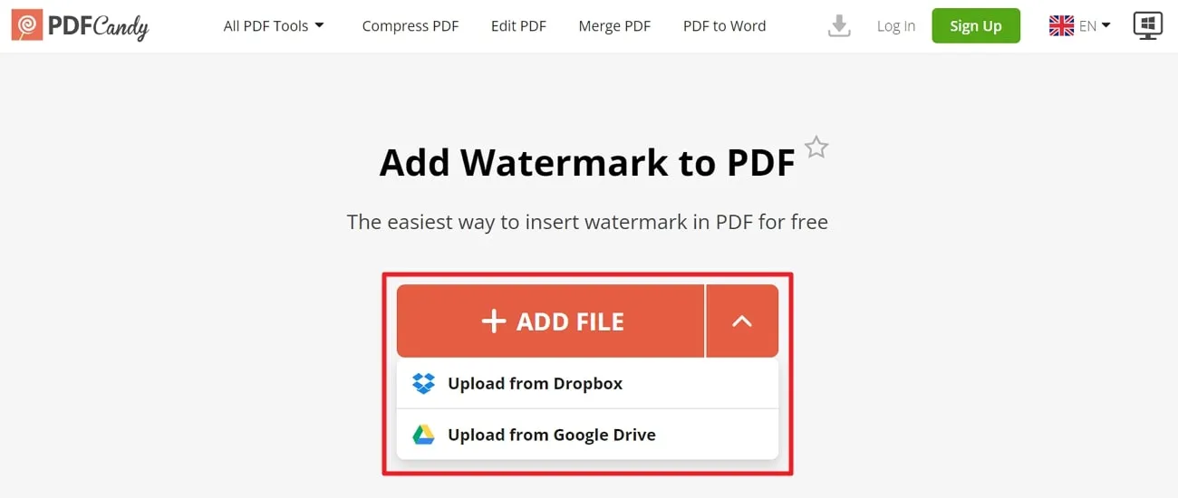 add watermark to pdf online import files from the desired platform