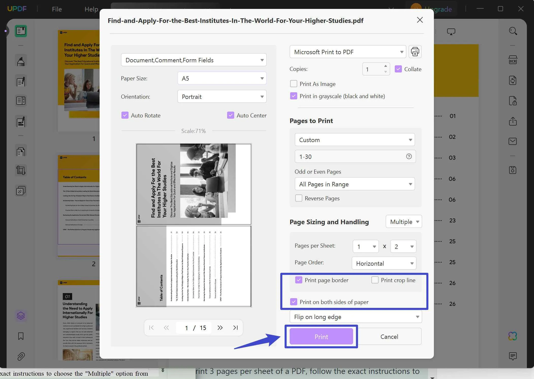 pdf multiple pages per sheet print settings