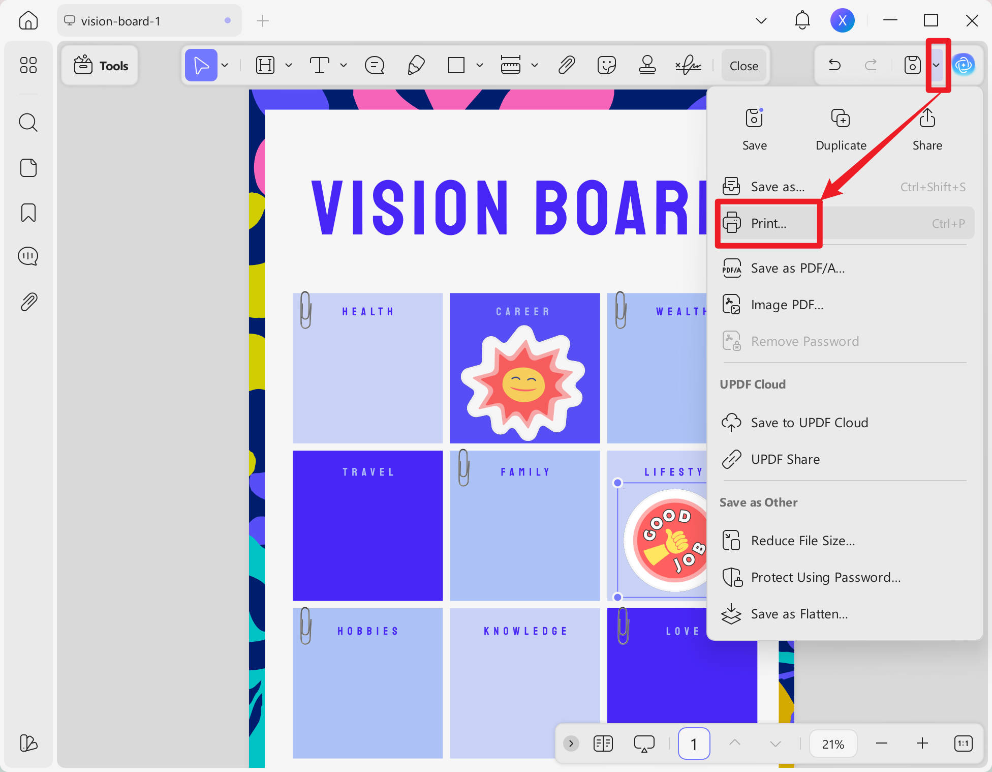 vision board template print
