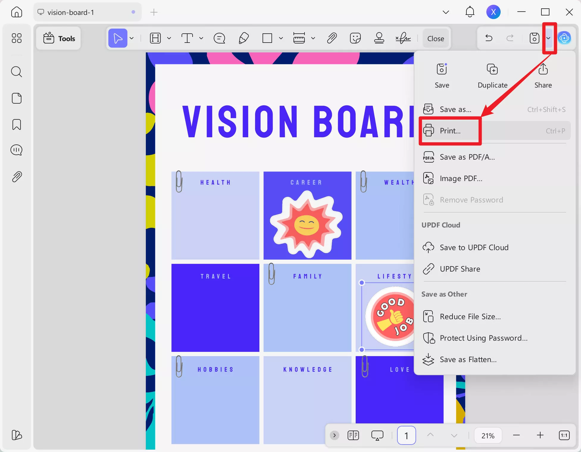 vision board template print