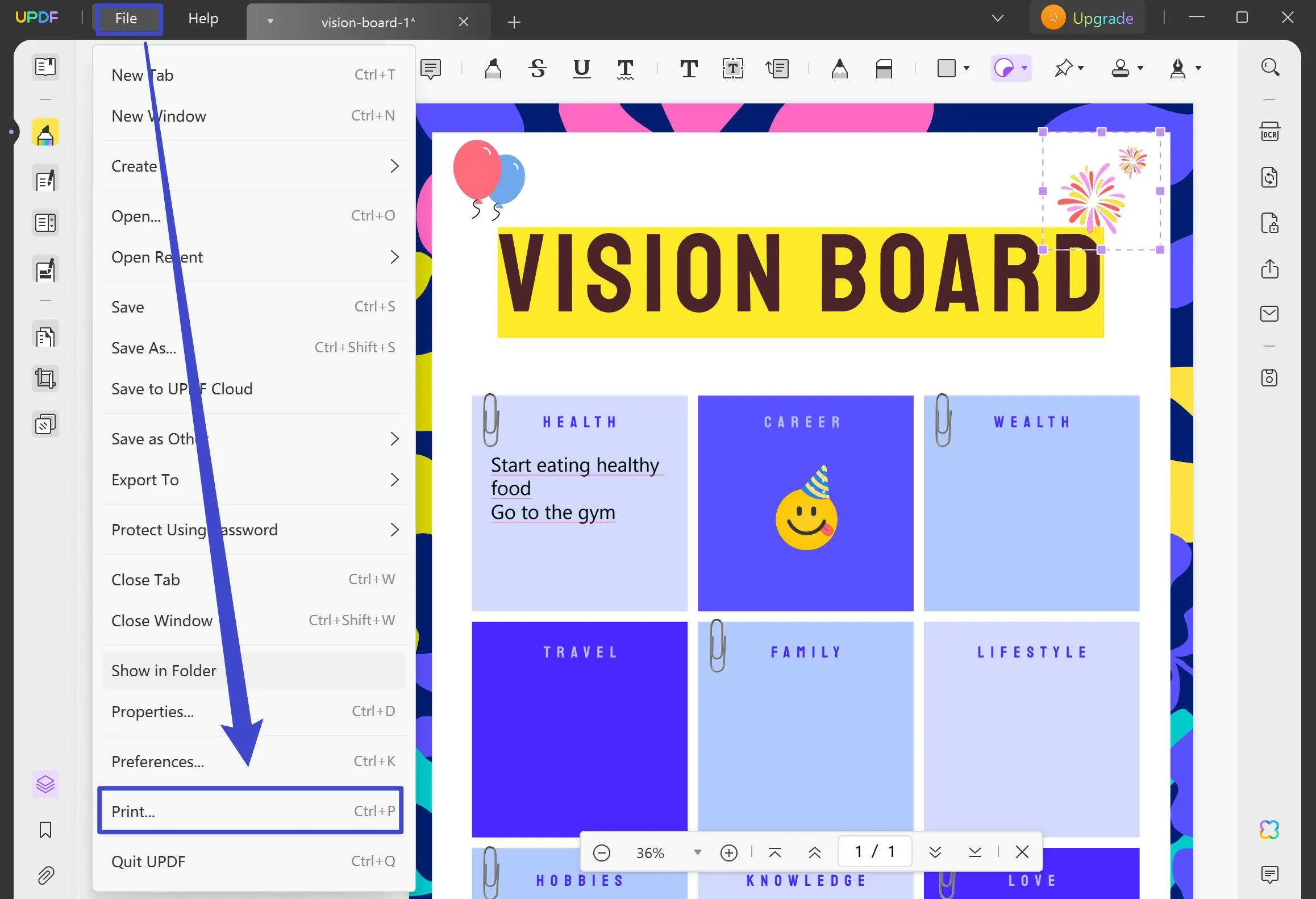 vision board template print