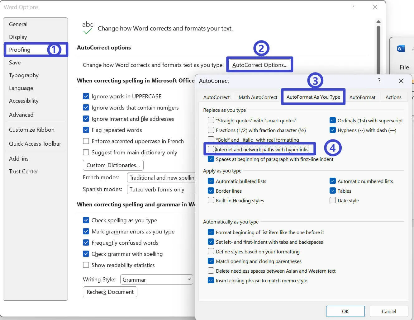 So entfernen Sie einen Hyperlink in Word: Deaktivieren Sie die automatischen Hyperlinks