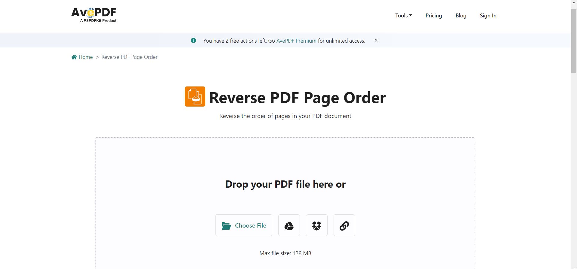 reverse order of pdf pages avepdf drop file