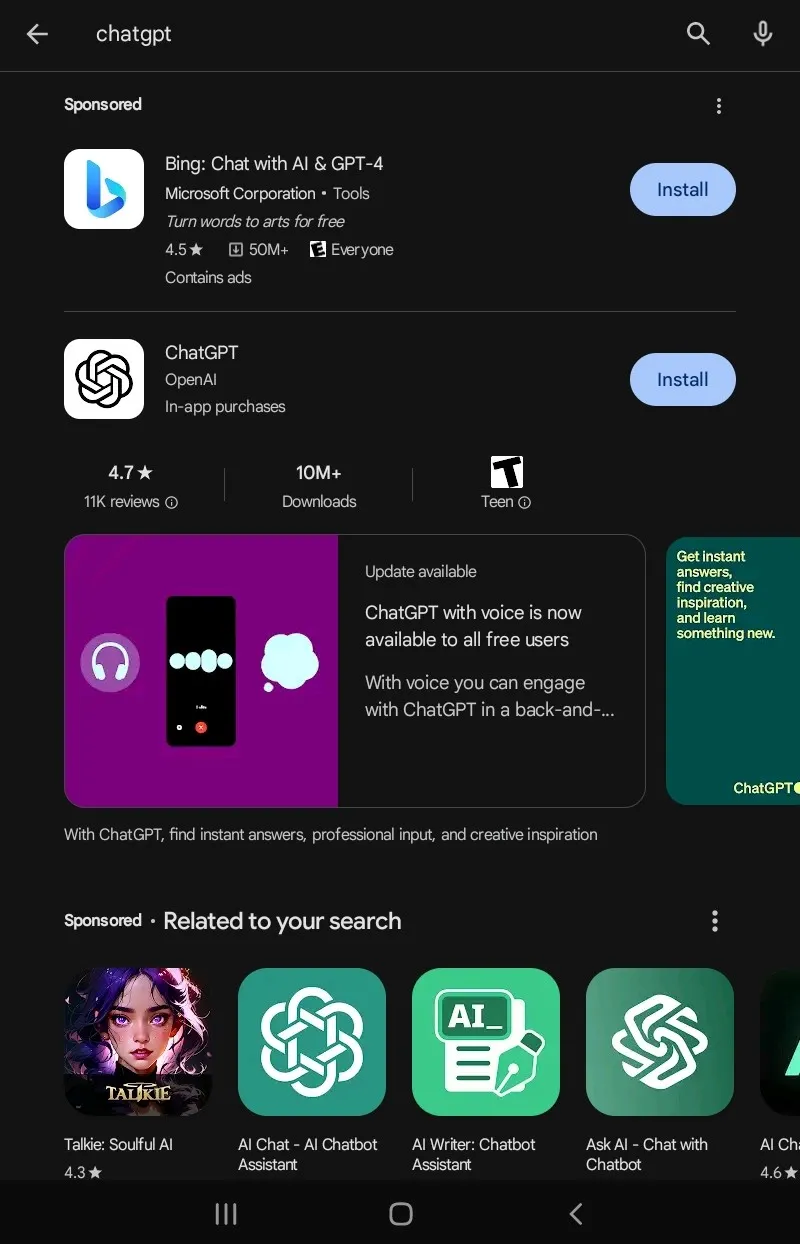 Cerca "ChatGPT" Utilizzando il "Play Store"