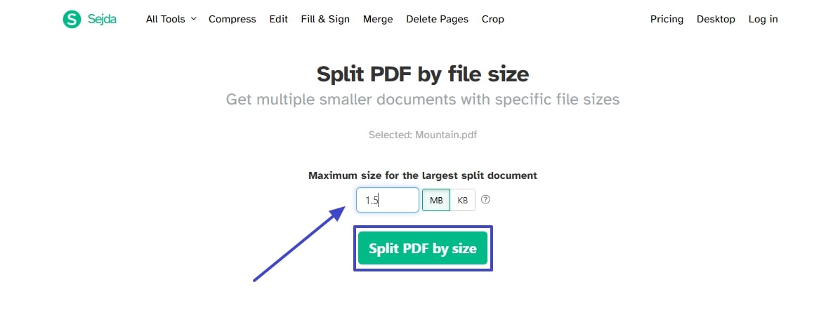 set size and split sejda
