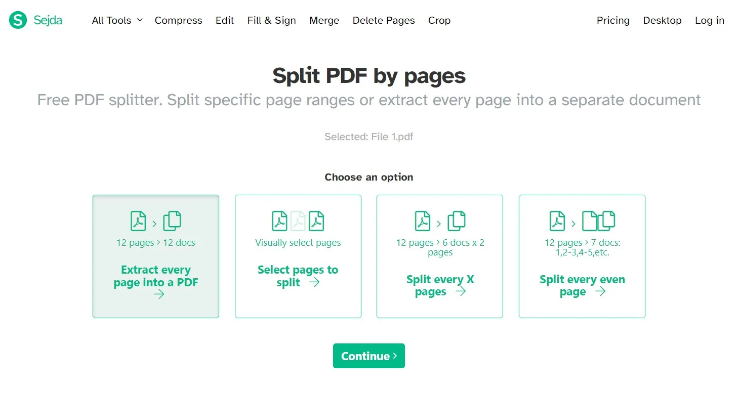 sejda split pdf by pages