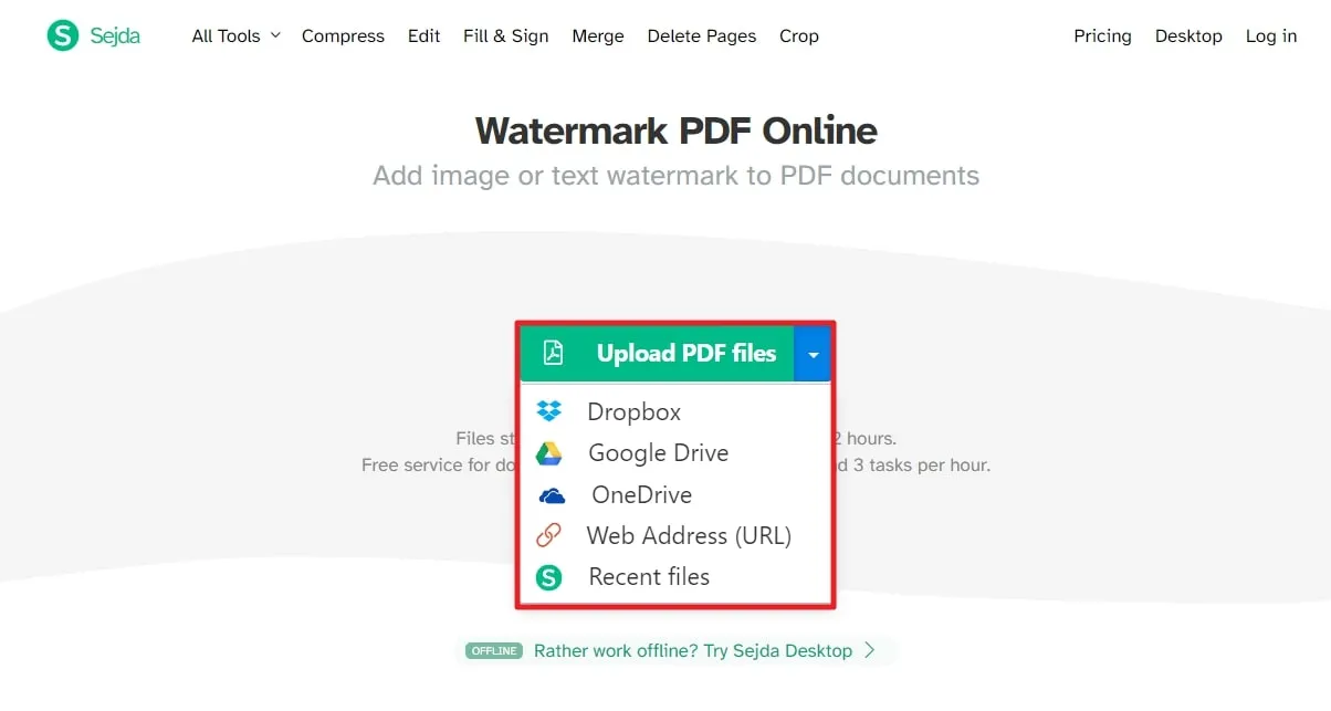 add watermark to pdf online upload file from the required platform