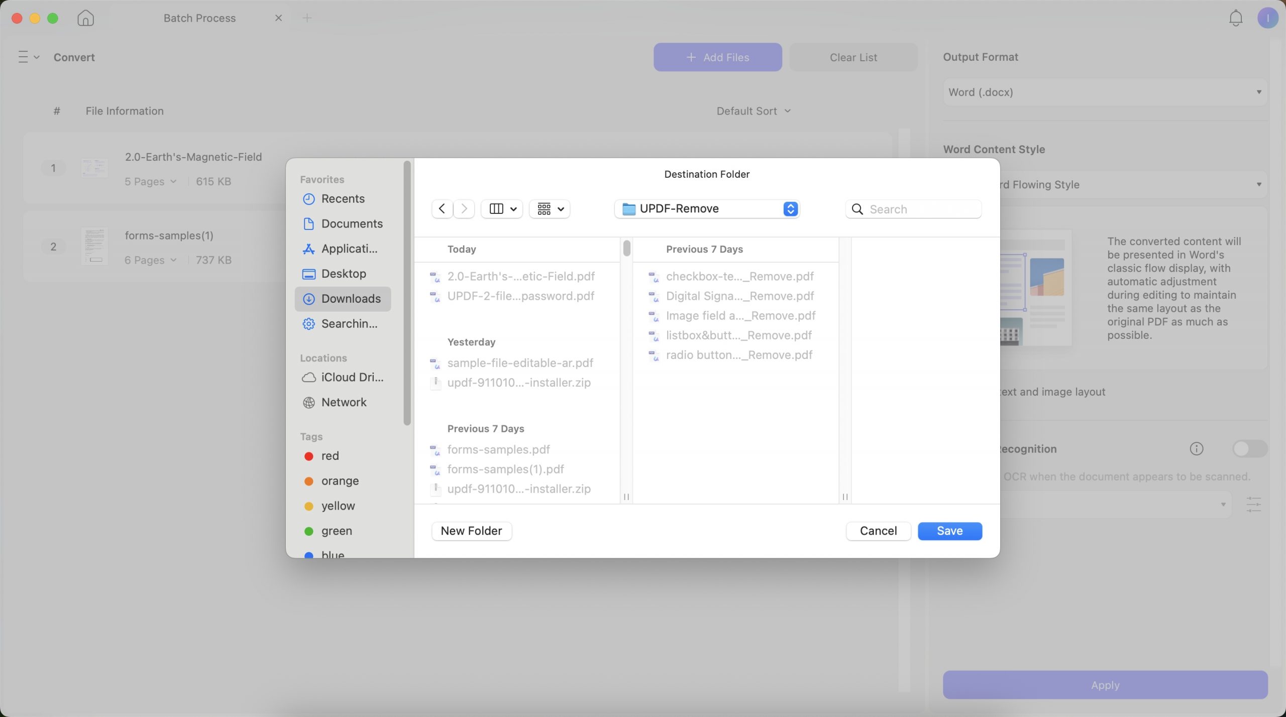 select folders to save files
