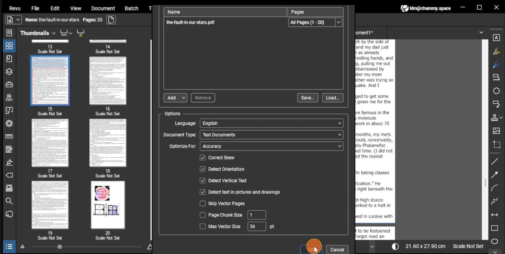 set document type to perform ocr bluebeam