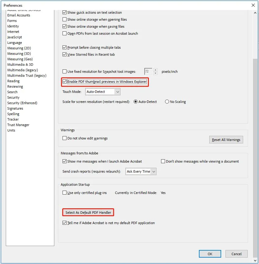 pdf preview handler not working set the adobe as default