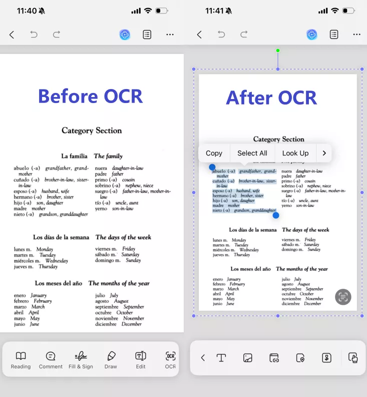 spanish ocr on ios