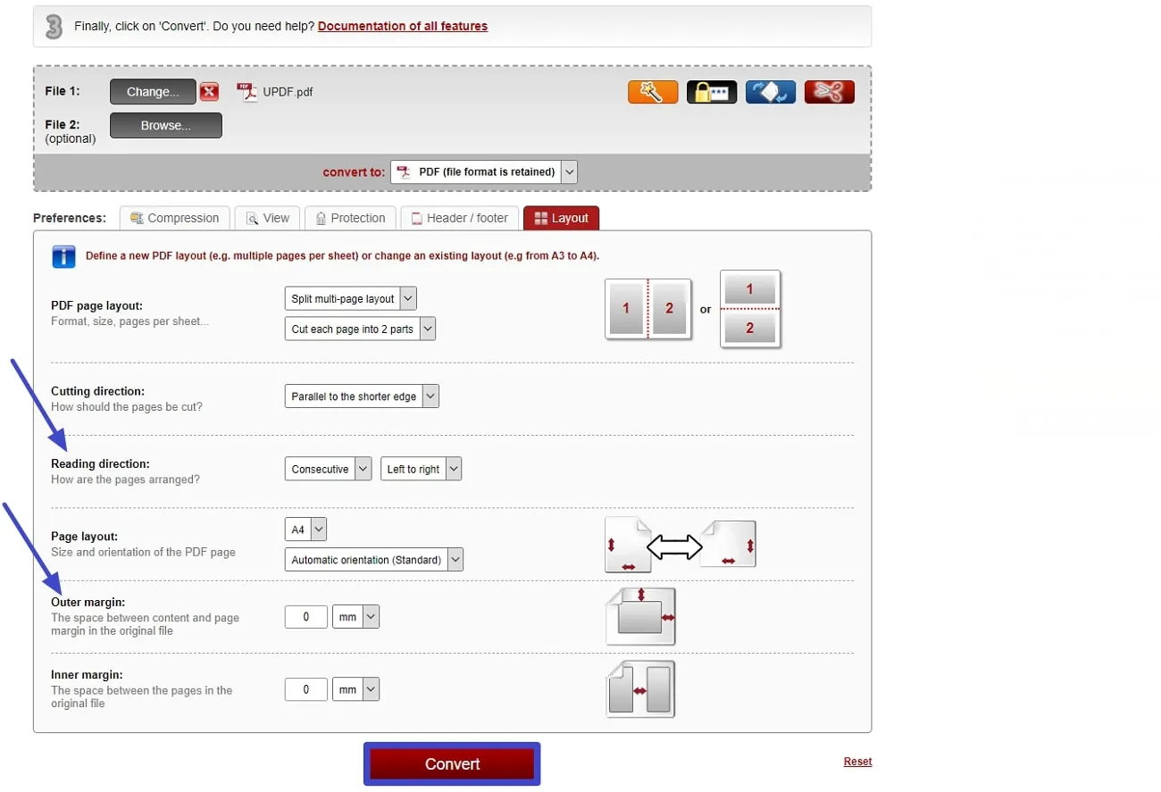 split a pdf page in half change split settings and convert