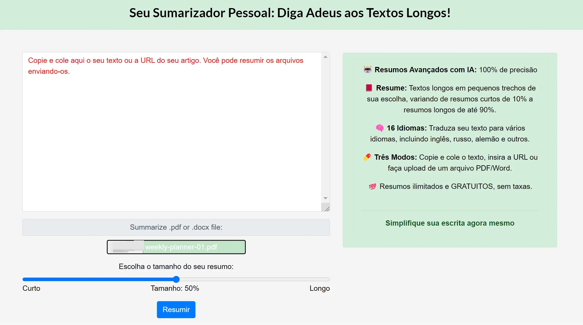 ferramenta de resumo online ai pdf sumarizador