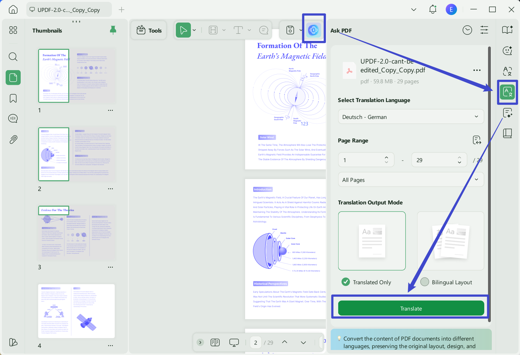 Translate the whole PDF to your language with UPDF on Windows