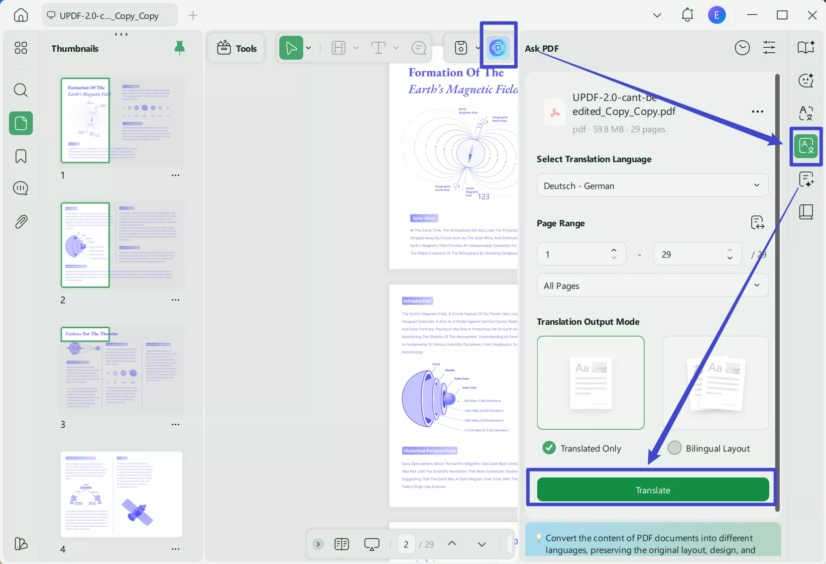 Translate the whole PDF to your language with UPDF on Windows