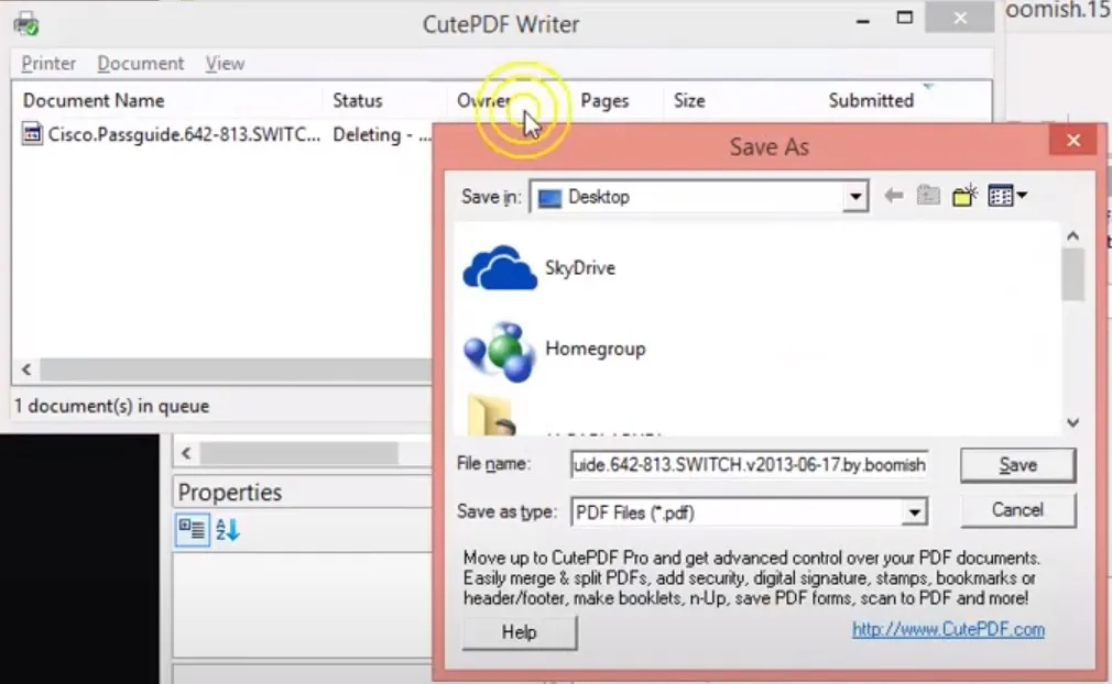 convert vce to pdf cutepdf save