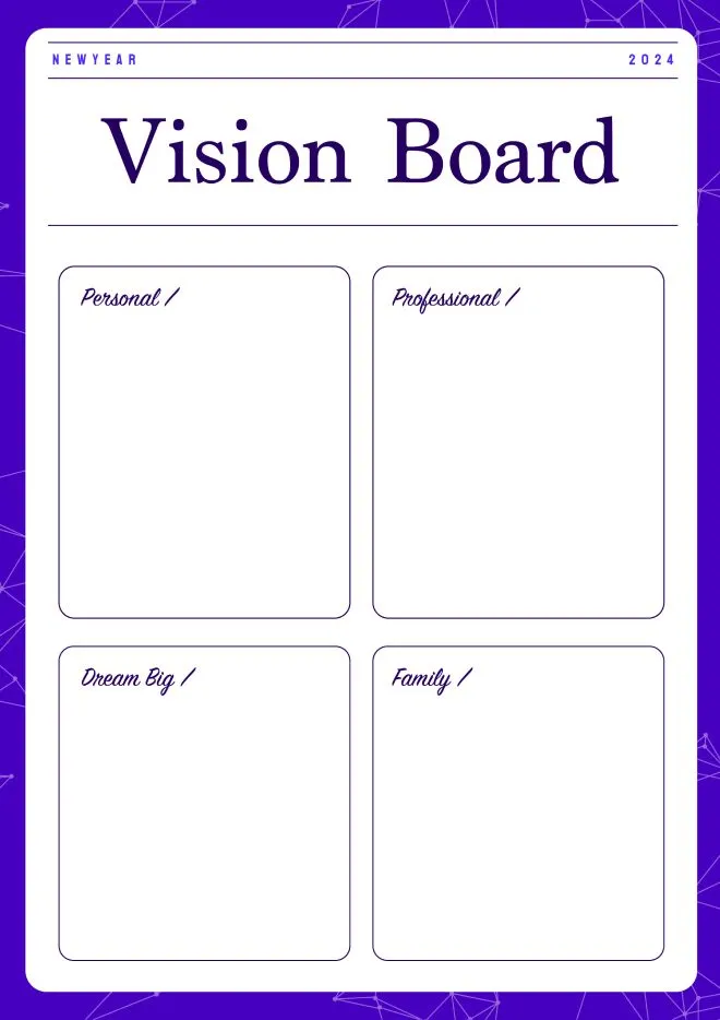 vision board template with 4 goals