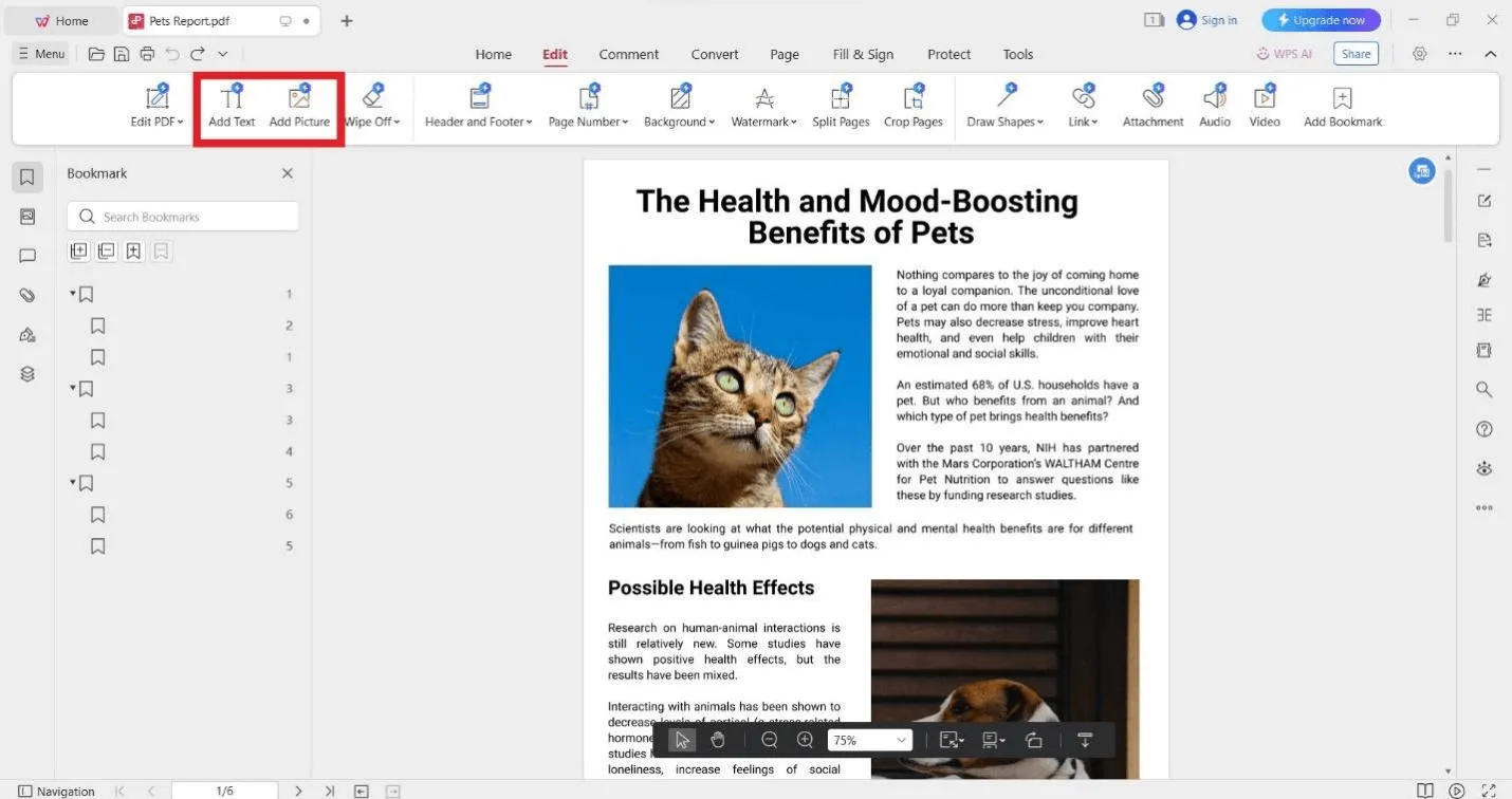 wps office edit pdf add new text 