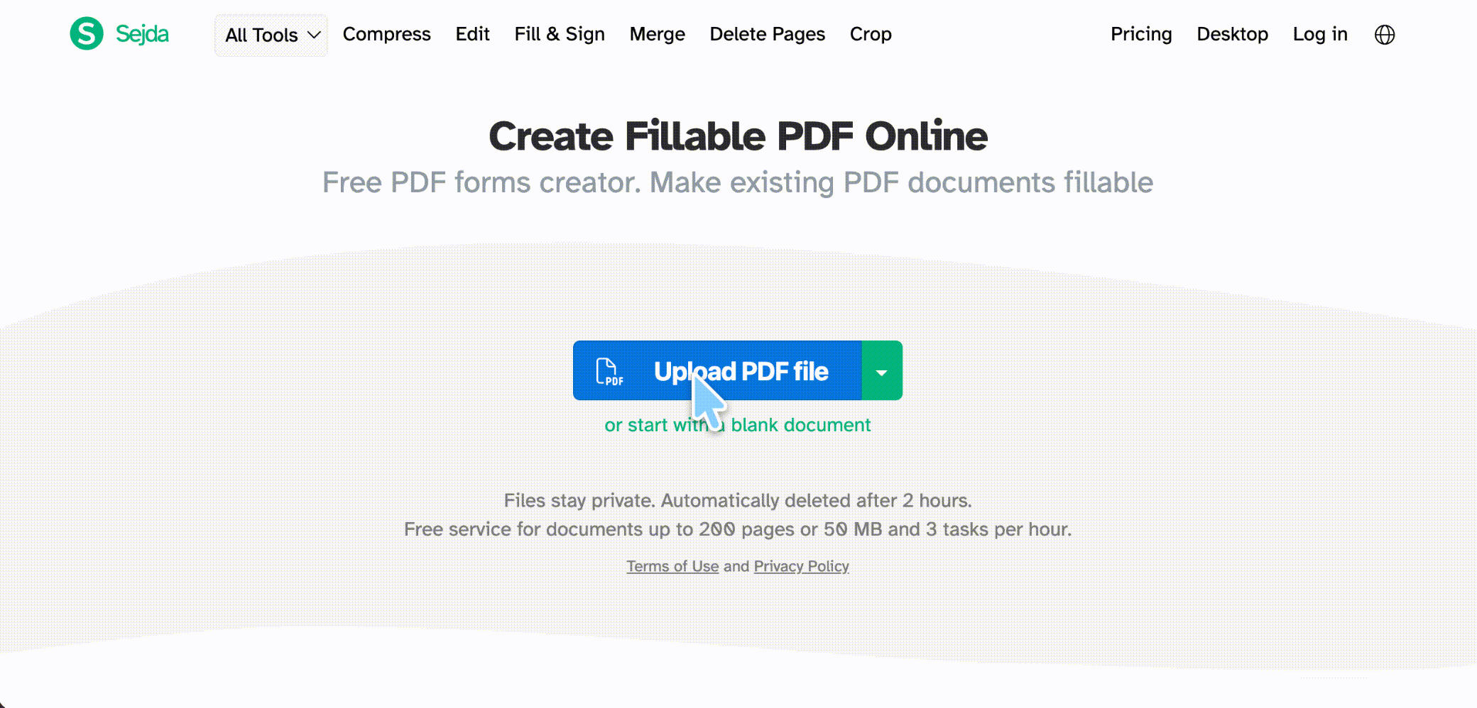add fillable text boxes in sejda