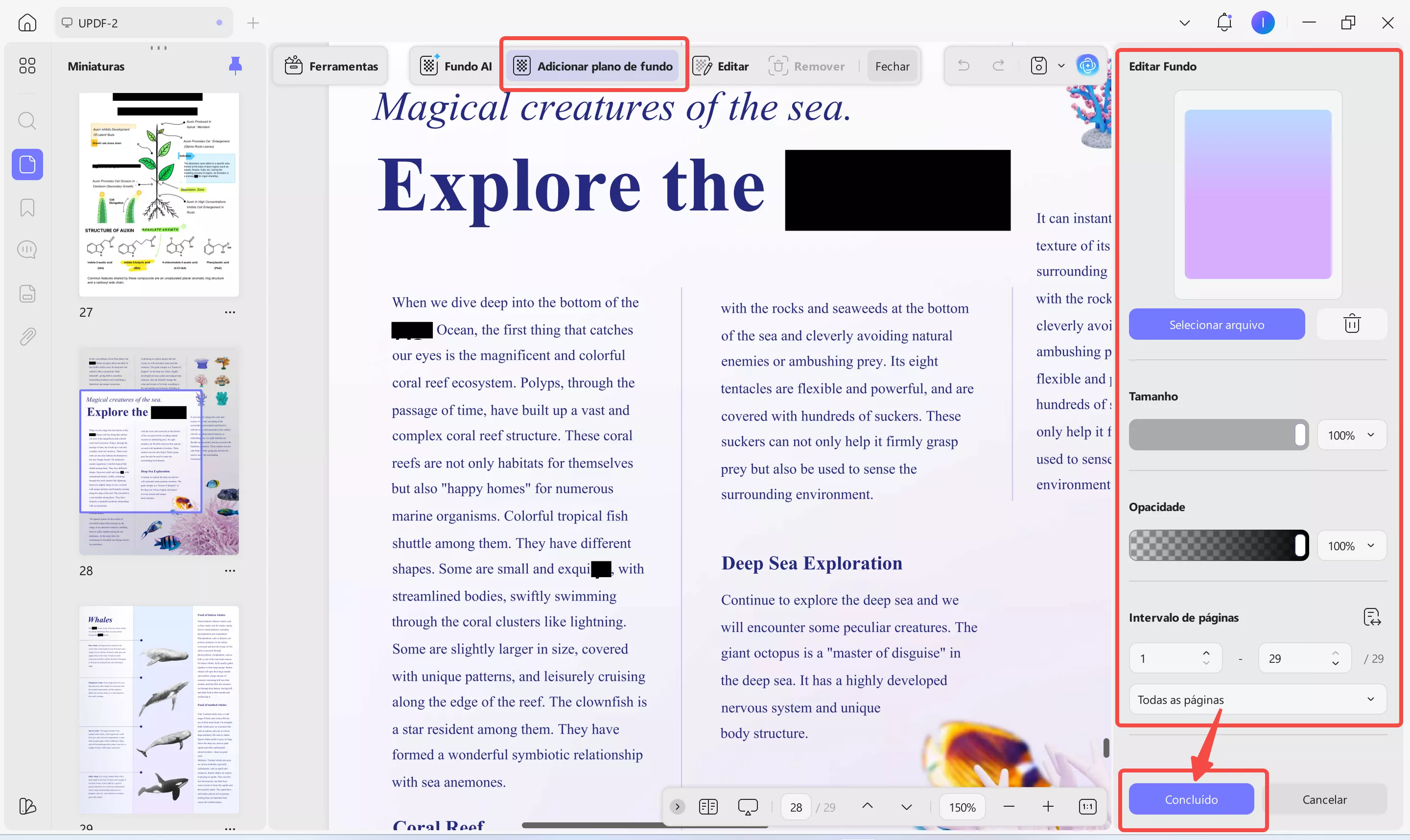 adicionar plano de fundo